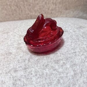 Vintage Ruby Red Bunny on Nest